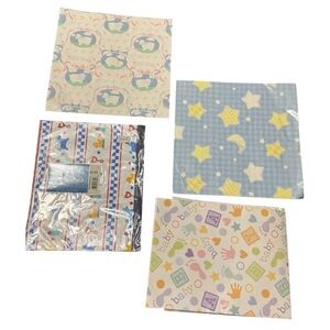 Vintage Baby Shower Wrapping Paper Lot Deadstock Pastel Dream Retro Gift Wrap